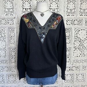 Vtg Victoria Harbour Fairycore Whimsygoth Sequin Beaded Grannycore Sweater‎